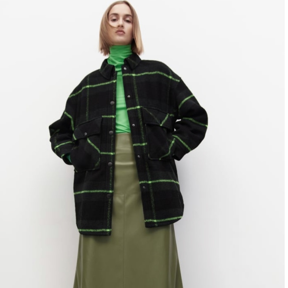 Zara Black and Green Plaid Jacket